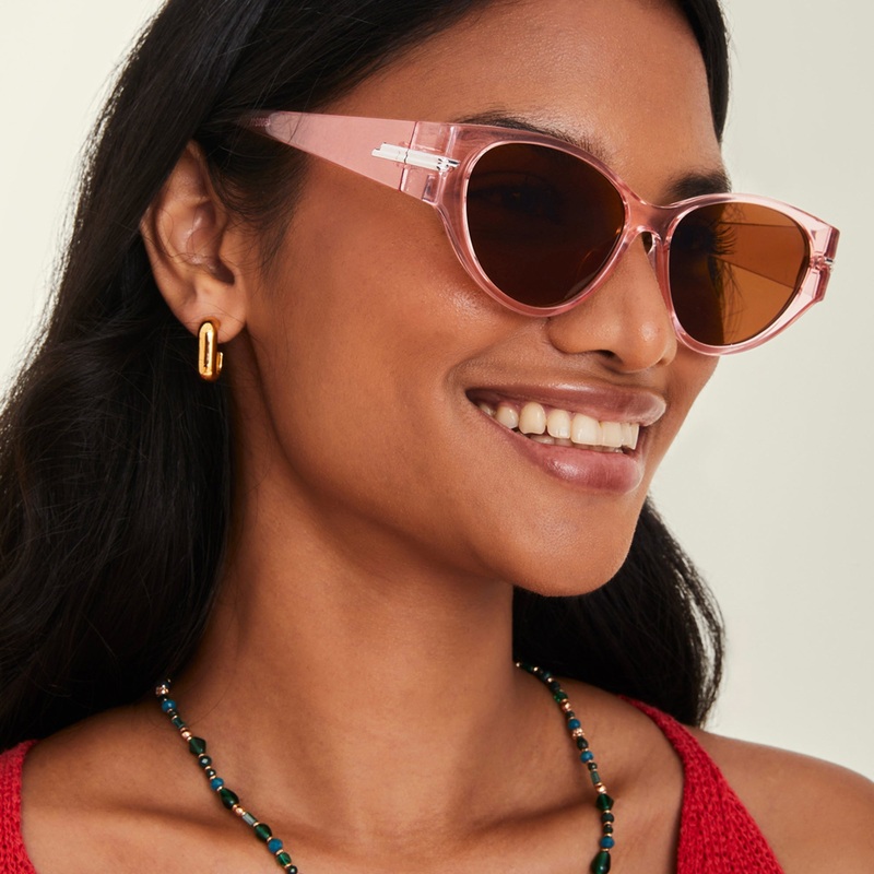 Pink Crystal Metal Trim Sunglasses