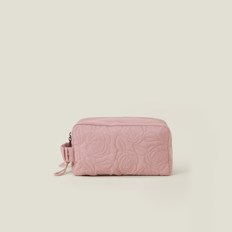 Pink Floral Quilted Nylon Make Up Bag