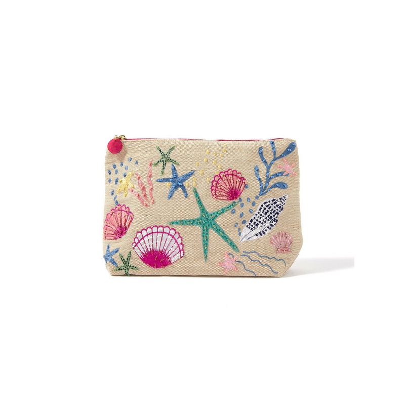 Accessorize London Women's Fabric Pink Under The Sea Embroidered Pouch Make Up bag