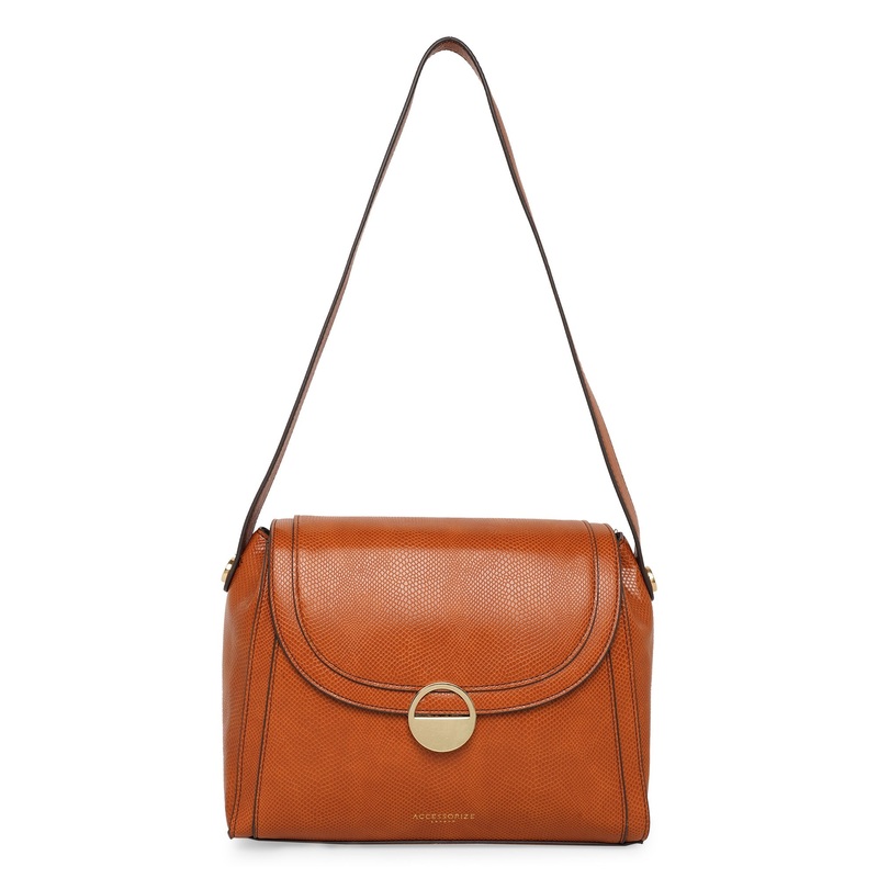 Accessorize London Women's Faux Leather Orange Croc Trim Shoulder Sling Bag