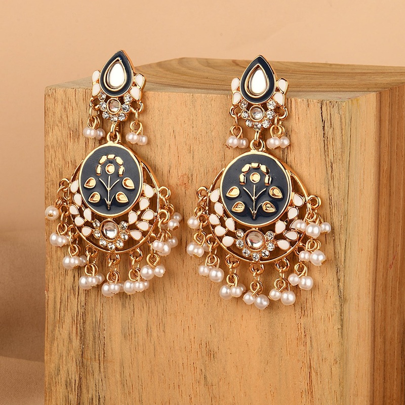 Accessorize London Women's Gold & Navy Meenakari Chandbali Earring