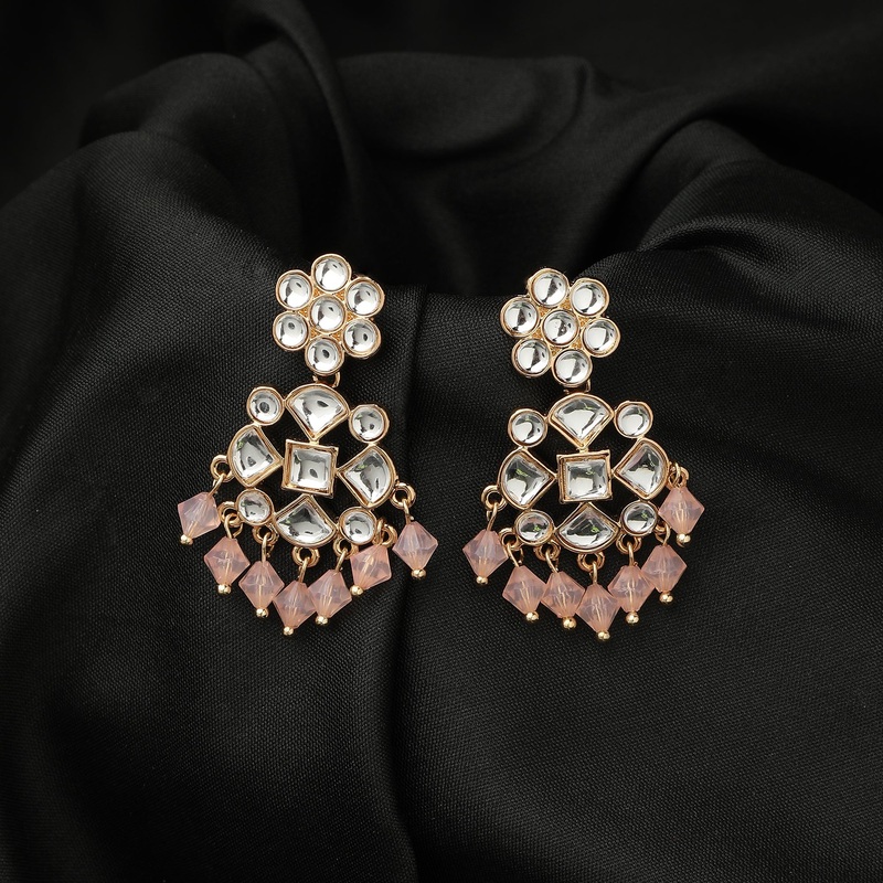 Accessorize London Women's Pink Kundan Short Earrings