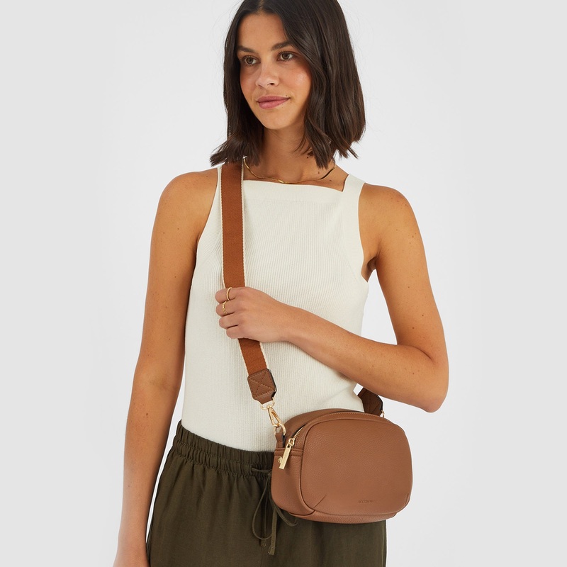 Brown Webbing Strap Small Sling Bag