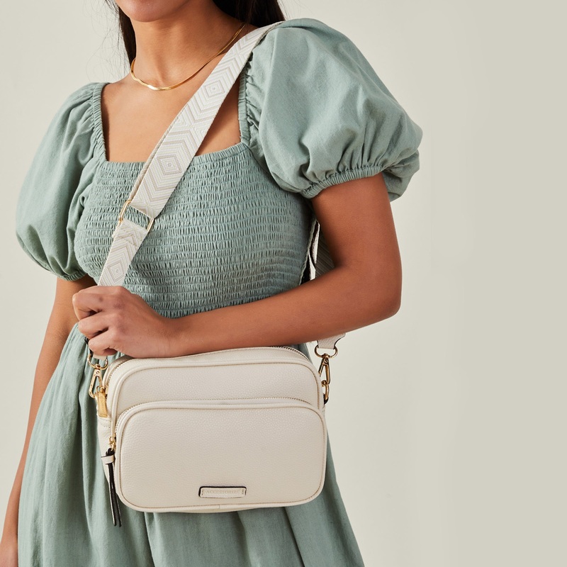 Cream Dina Double Zip Sling Bag