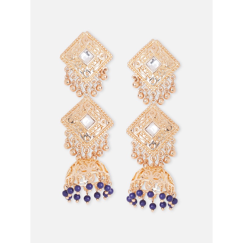 GOLD PLATED KUNDAN LONG EARRING