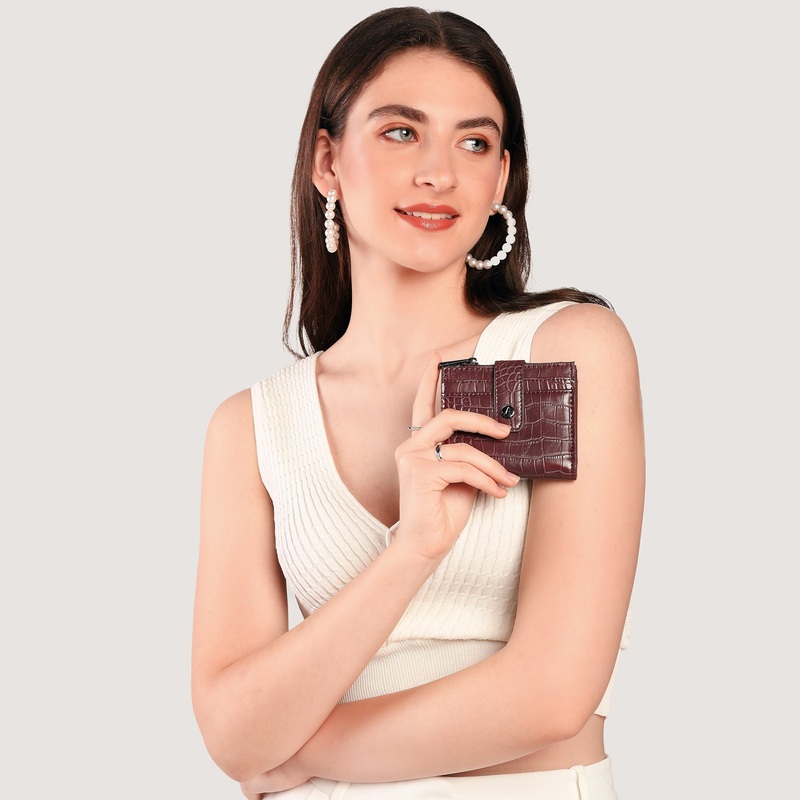 Accessorize London Women's Burgundy  
Croc Cardholder Zip