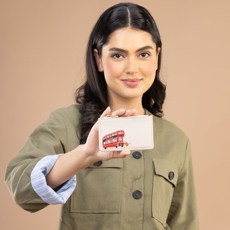 Accessorize London Women's Cream London Bus Embroidered Card Holder