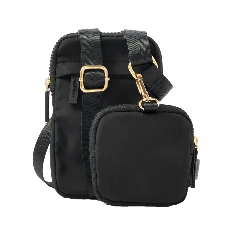 Accessorize London Women's Faux Leather Black Gym Accessory Phone Bag