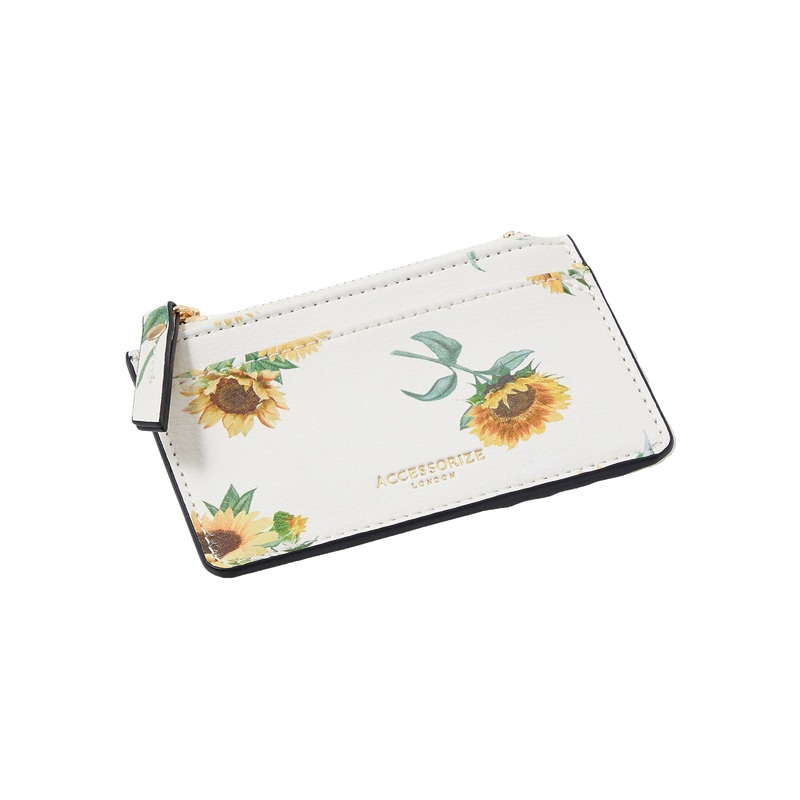 Accessorize London Women's Faux Leather Cream Sunflower Print White Cardholder Wallet Purse