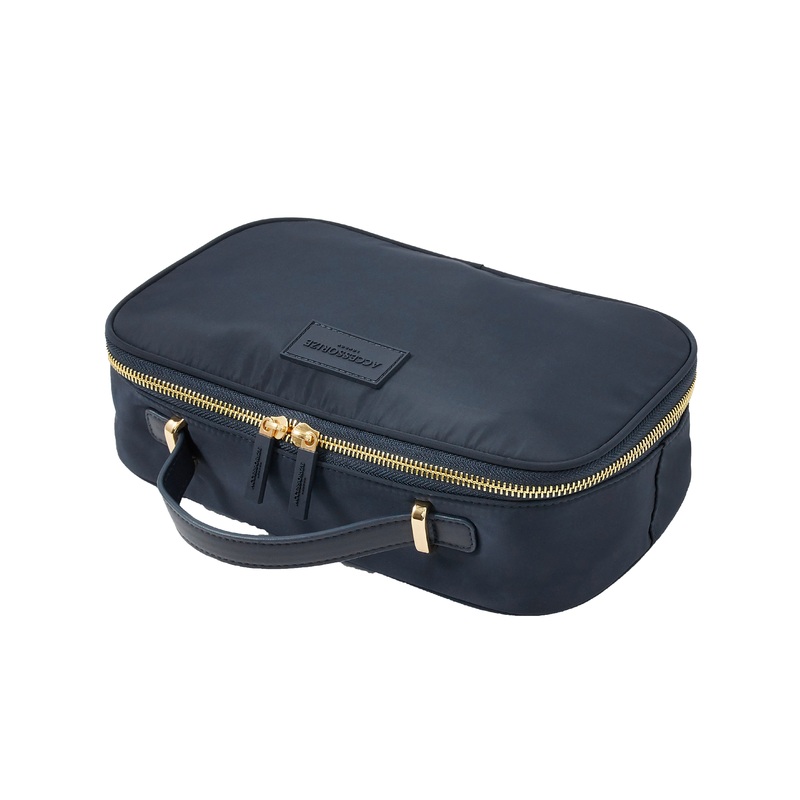 Accessorize London Women's Faux Leather Navy Large Nylon Wash Bag
