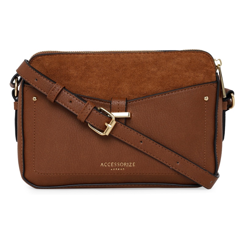 Accessorize London Women's Faux Leather Tan Shelby Sling Bag