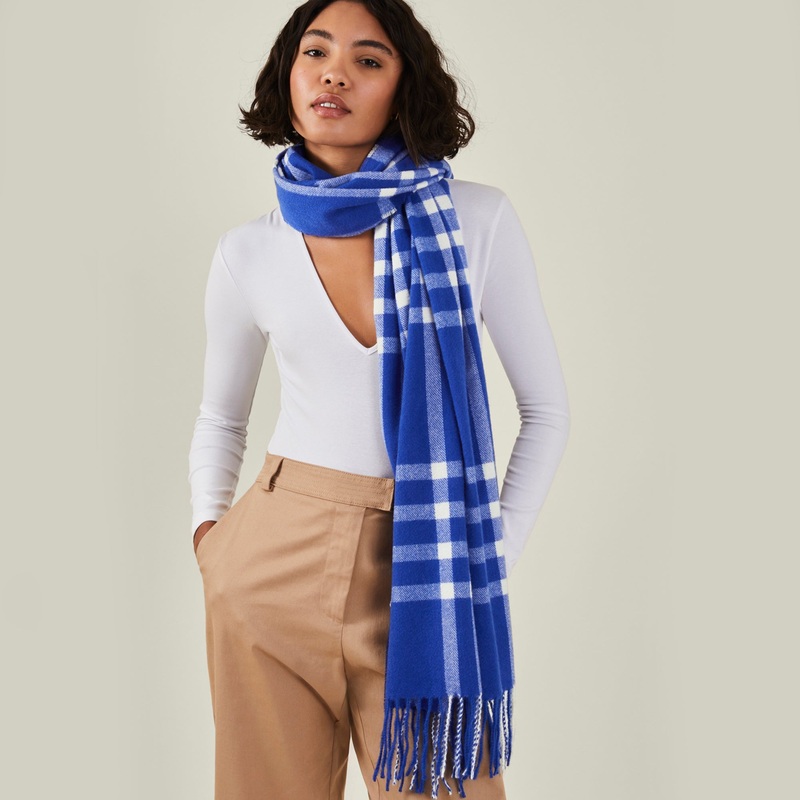 Check Blanket Scarf Blue