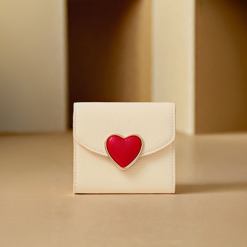 Cream Heart Faux Leather Envelope Purse