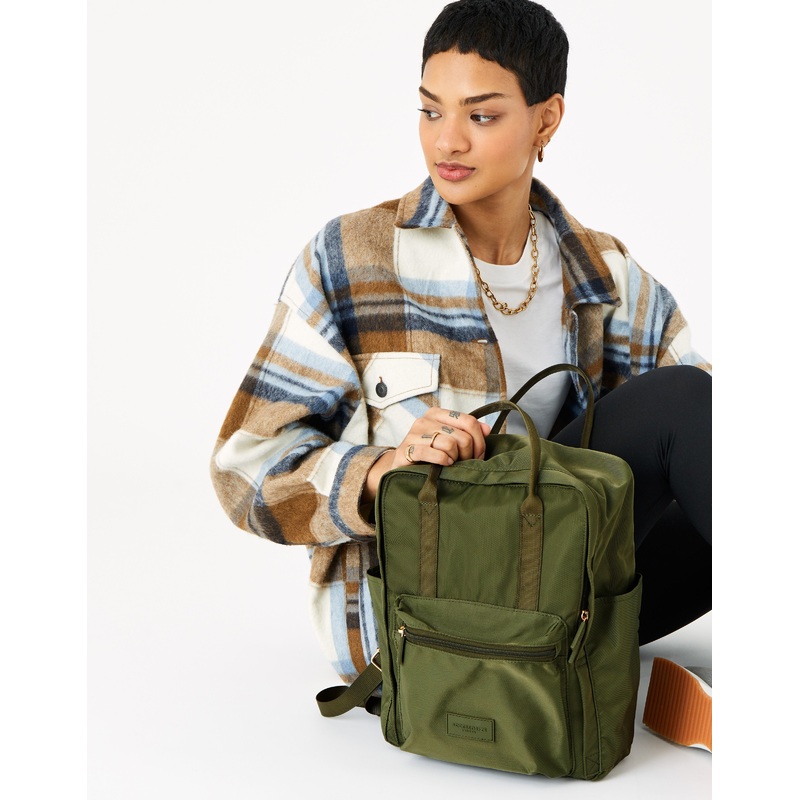 Accessorize London Frida Canvas Khaki Green Backpack