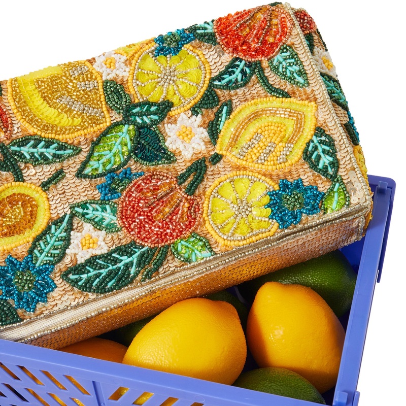 Accessorize London Women Orange and Lemon Embellished Beaded Clutch