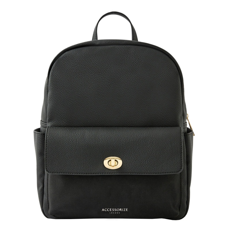 Accessorize London Women's Faux Leather Black Anna Backpack