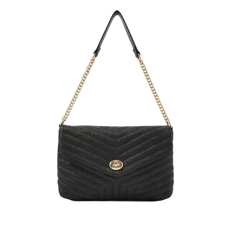 Accessorize London Women's Faux Leather Black Chevron lock Quilted shoulder bag