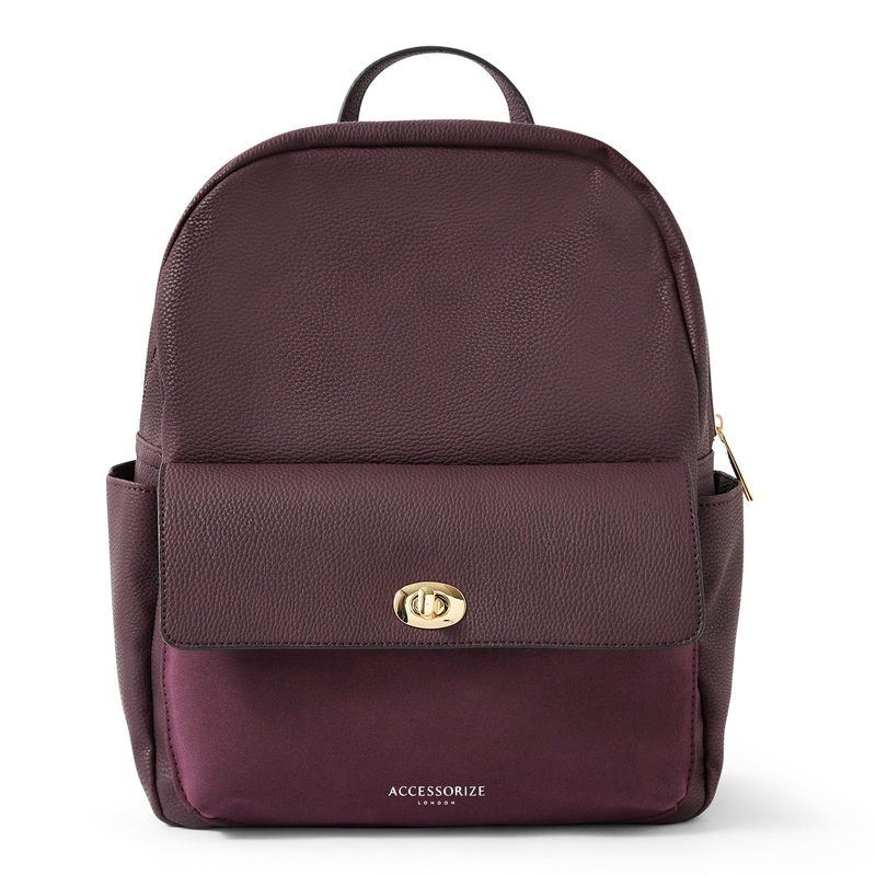 Accessorize London Women's Faux Leather Bugundy Anna Backpack