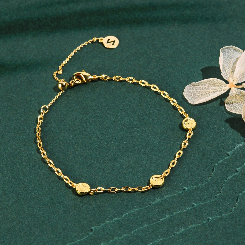 Real Gold Plated Z Texture Coin Station Bracelet For Women By Accessorize London