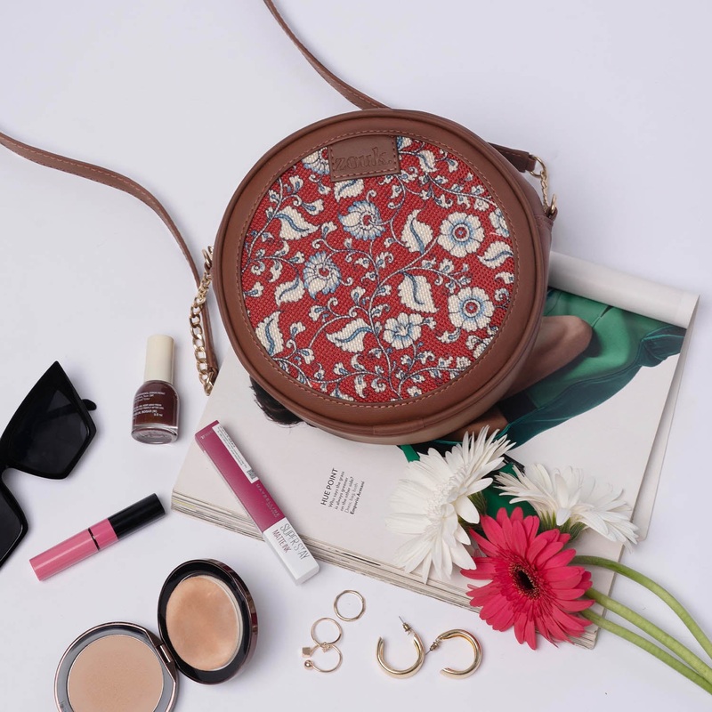 Chittoor Red Kalamkari Round Sling Bag