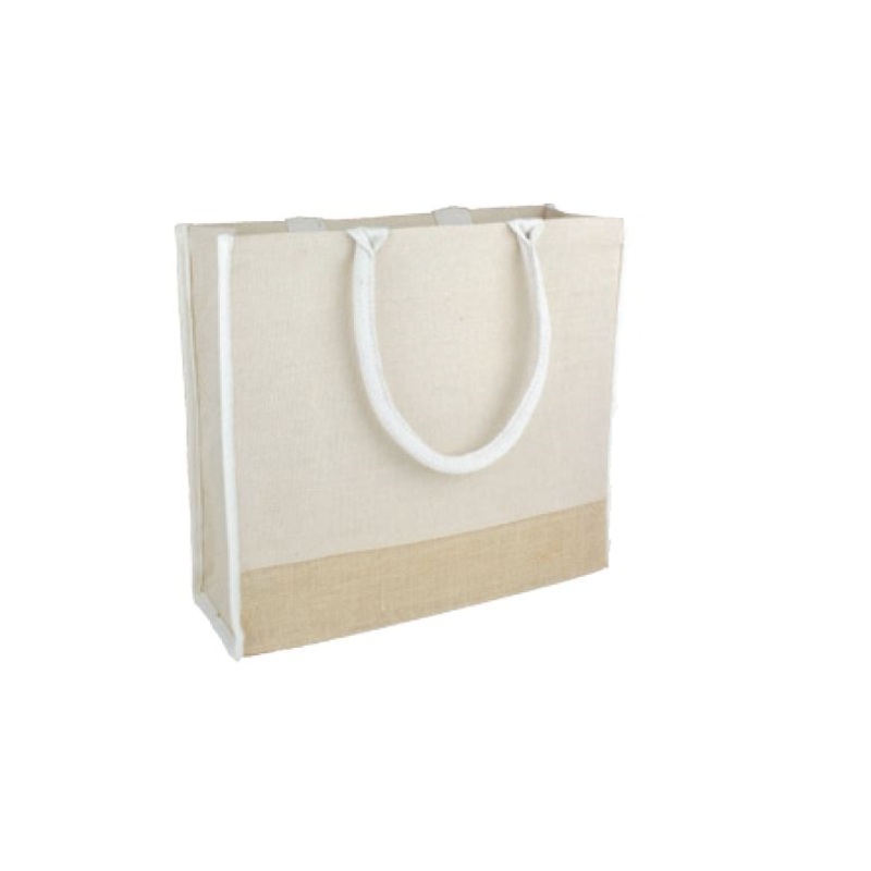 6 ct Large Reusable Jute Blend Tote Bags Burlap Accents and Full Gusset - By Bundle