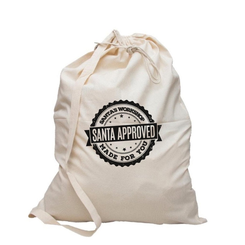 Black Printed Santa's Approved Canvas Santa Sacks