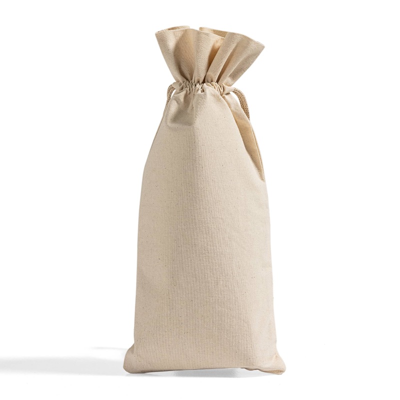 Cotton-Jute Natural Wine Bags with Drawstrings Closure - Single Bottle
