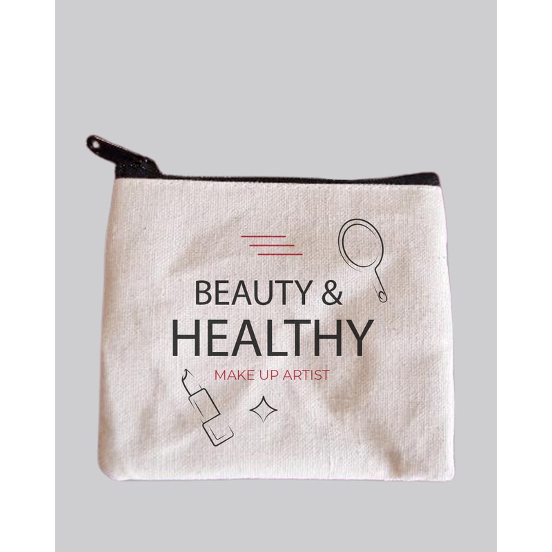 Mini Flat Zippered Jute Blend Canvas Pouch w/ Your Logo