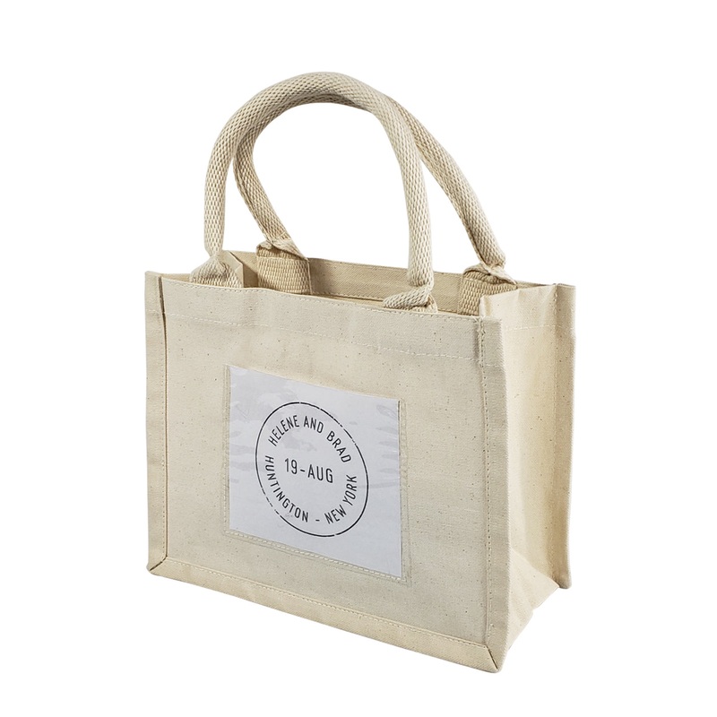 144 ct Natural Canvas Wedding Favor Tote Bags with Front Pocket - By Case