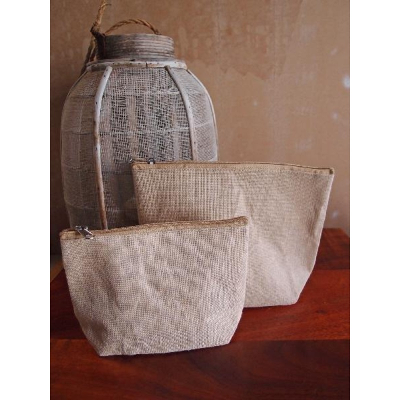 240 ct Zippered Jute / Canvas Pouch Cosmetic Bag with Gusset - By Case