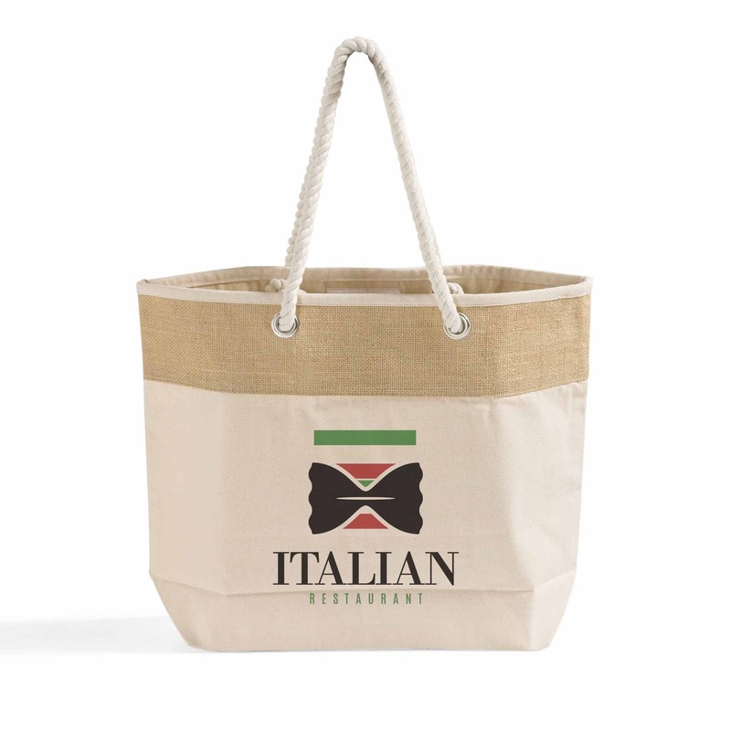 Personalized Large Fancy Canvas Rope Tote Bag - Customized Jute/Cotton Tote Bags - RJ260