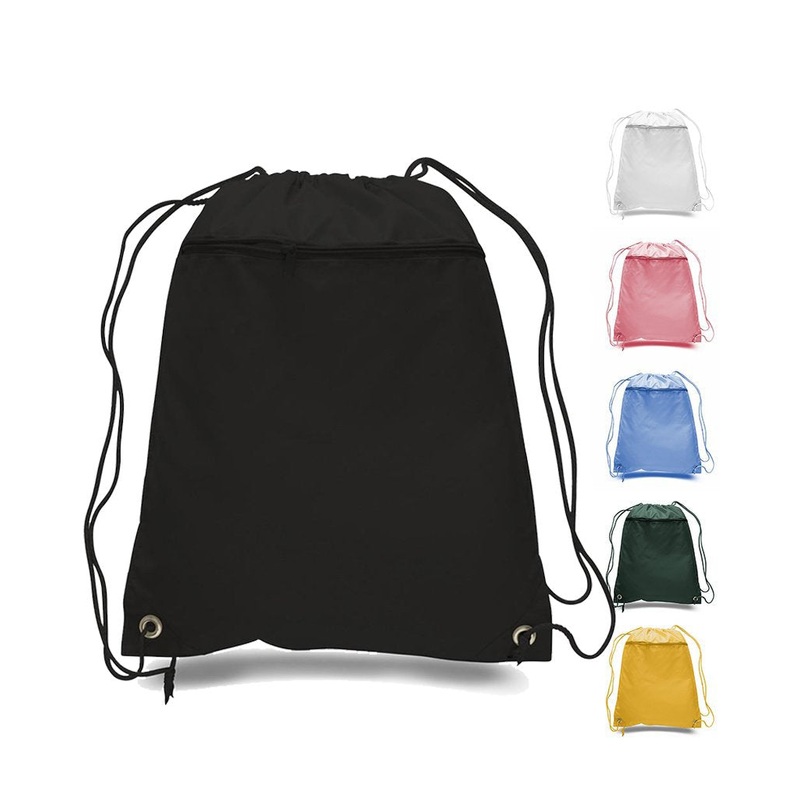 Polyester Value Drawstring Bags with Front Zippered Pocket - POL11